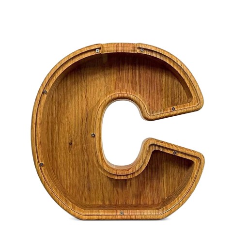 Scatola di legno 18 x 18 cm Scatola trasparente per monete Forma a C Scatola decorativa per risparmiare