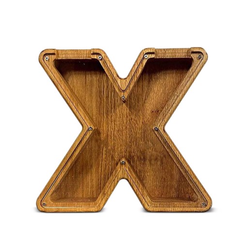 Scatola di legno a forma di lettera X 18 cm altezza 2,8 cm larghezza Parte in plastica trasparente Scatola decorativa per risparmio