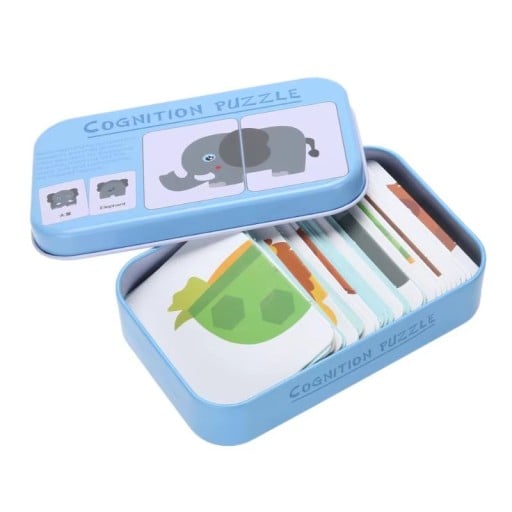 Scatola di metallo 11 x 7 x 3 cm con carte cognitive Animali Schede illustrate educative per bambini piccoli Giocattolo per lo sviluppo