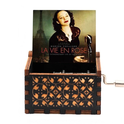 Scatola musicale in legno con motivi di cantante al microfono, carica manuale 6,4 × 5,2 × 4,2 cm, compensato nero, incisione decorativa