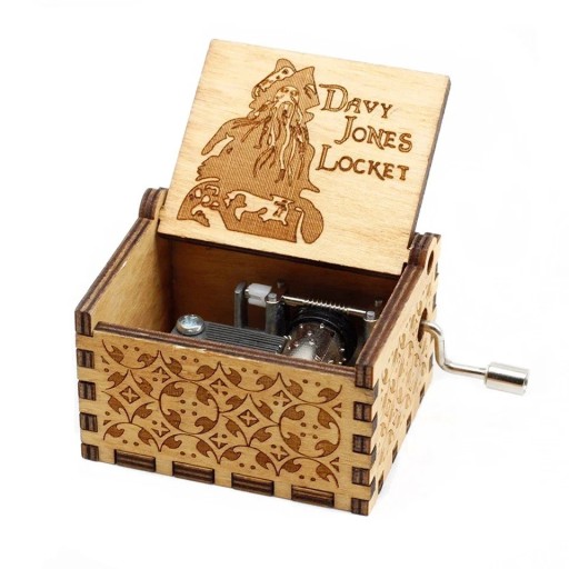 Scatola musicale in legno con motivo pirata e tentacoli a carica manuale 6,4 × 5,2 × 4,2 cm legno naturale incisione decorativa