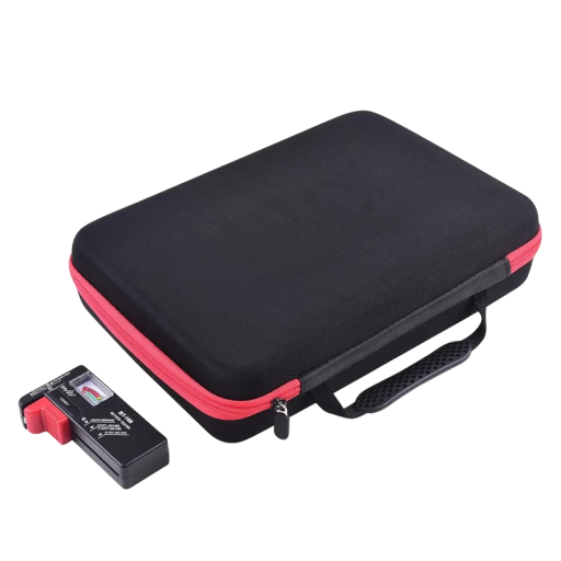Scatola per batterie con tester Organizzatore in plastica nera per batterie di diversi tipi Supporto pratico per una conservazione ordinata e controllo dello stato