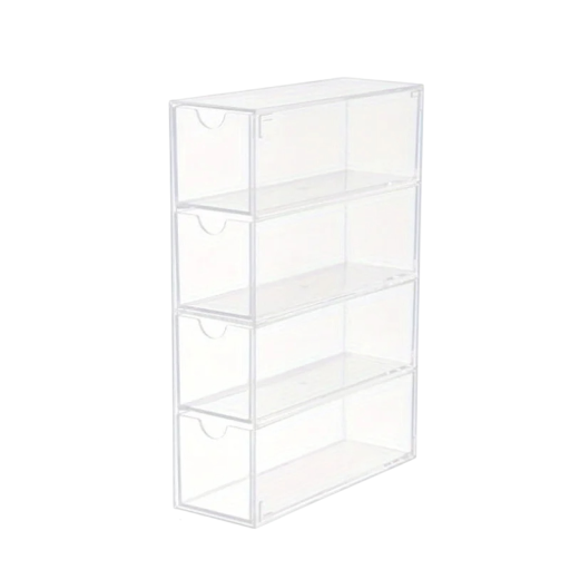 Scatola trasparente per occhiali con 4 cassetti 24,5 x 17,5 x 6,3 cm Organizer per occhiali da sole e da vista Supporto domestico