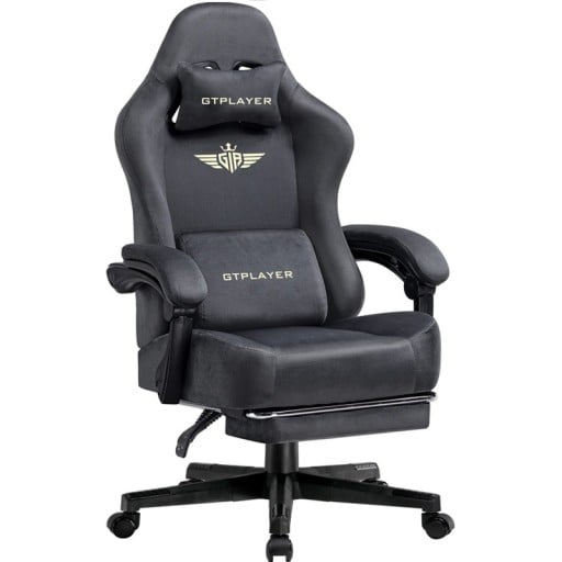 Scaun de gaming cu suport extins pentru picioare, înălțime 131 cm, tapițerie din țesătură, scaun rotativ reglabil pentru jocuri și birou de acasă