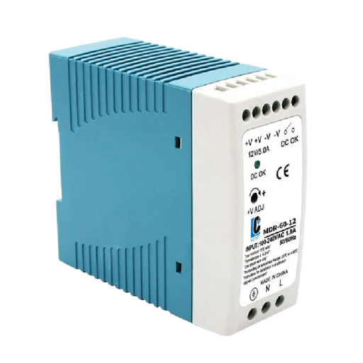 Schakelnetvoeding voor DIN-rail AC 100–240V DC 12V 5A 60W 50/60Hz Compacte voedingsadapter voor schakelkasten 10x9x4 cm Stabiele prestaties