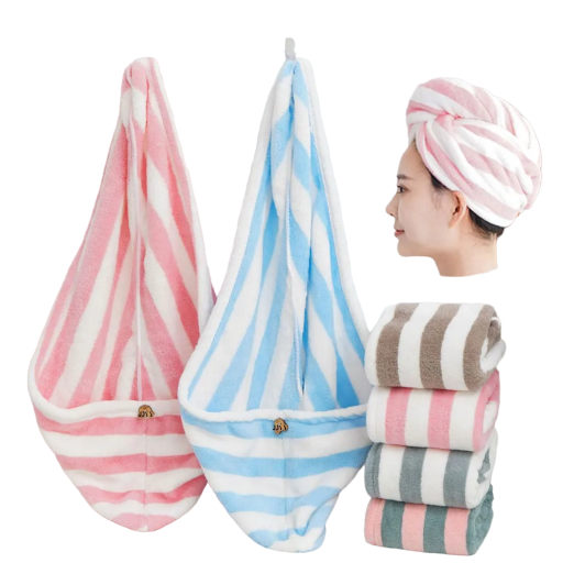 Schnell trocknender Handtuch-Haar-Turban. Haar-Handtuch, gestreifter Haar-Turban, 65 x 25 cm