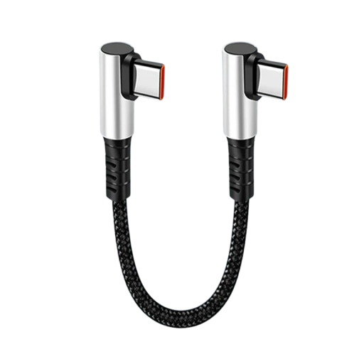 Schnelles Ladekabel USB C auf USB C, 50 cm, 6 A, Kabel mit doppeltem 90°-Winkelstück, Winkelkabel Typ C auf Typ C, kurzes Datenkabel