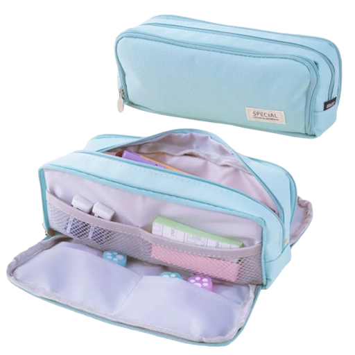 School Pencil Case with Three Zip Pockets 21 x 9 x 5 cm