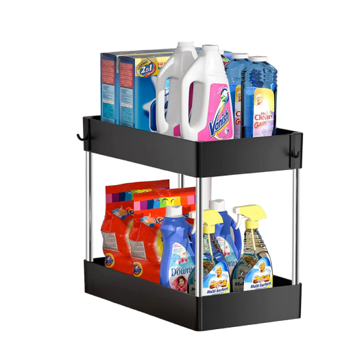 Schoonmaakmiddel organizer Dubbeldeks organizer Schuifbare organizer onder de gootsteen Multifunctionele organizer Kruiden organizer 30 x 32 x 14 cm