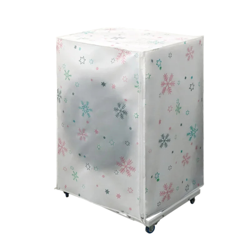 Schutzhülle für die Waschmaschine 62 x 55 x 86 cm Bunte Schneeflocken Weiß-transparente Hülle mit Reißverschluss für Frontlader