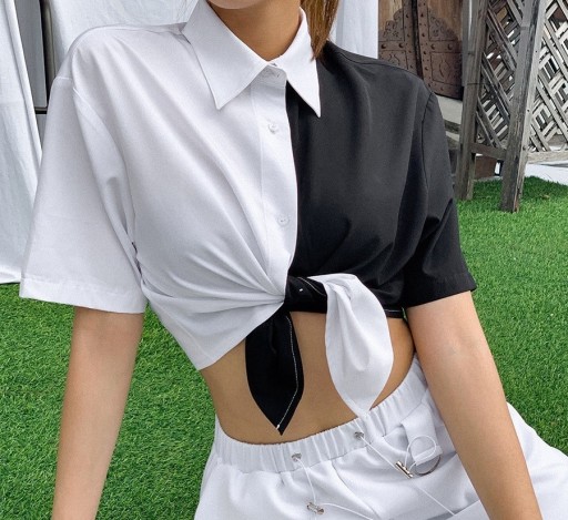 Schwarz-weißes Crop-Top für Damen