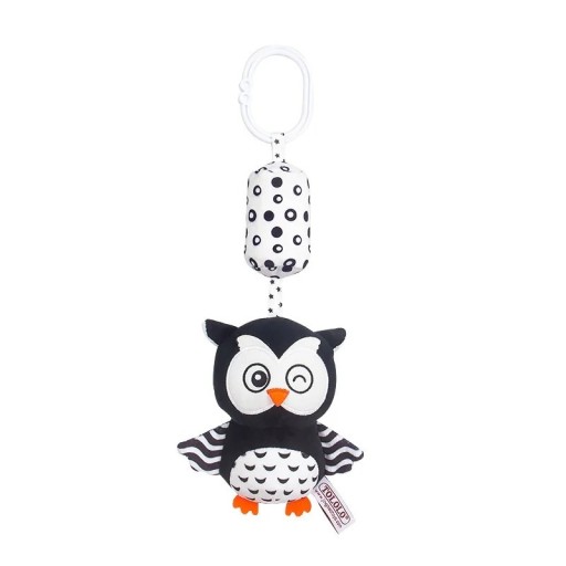 Schwarz-weißes Hängespielzeug für Babys 32 x 8 cm Plüsch-Eule mit Glöckchen Rassel für Kinderwagen Kinderbett Autositz