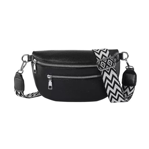 Schwarze Damen-Gürteltasche 24,5 x 14,5 x 8 cm Stylische Crossbody-Tasche aus Kunstleder Modische Schultertasche Verstellbarer Riemen Doppelte Reißverschlüsse