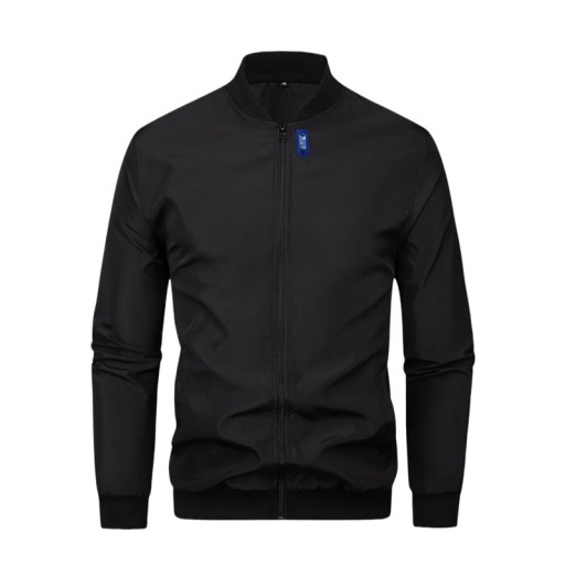 Schwarze Herren Übergangsjacke mit Reißverschluss Elegante Frühlings- und Herbstjacke mit elastischen Säumen Stylische Sportjacke für die Stadt