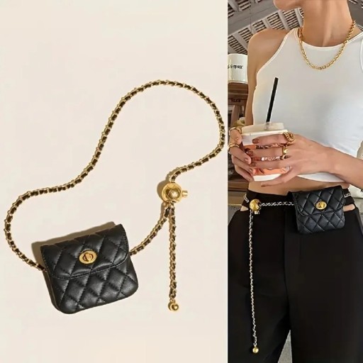 Schwarze oder weiße Mini-Bauchtasche 10 x 9 cm mit Kette Elegante Hüft- und Schultertasche Modische Umhängetasche Stilvolle abnehmbare Kette