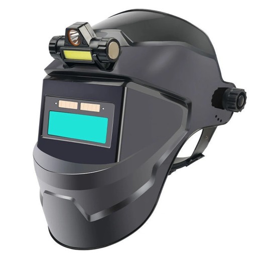 Schwarze selbstdimmende Schweißmaske mit Licht, hitzebeständig, solarbetrieben, automatisch verdunkelnde Schweißmaske, Lichtbogenschweiß-Sicherheitsmaske