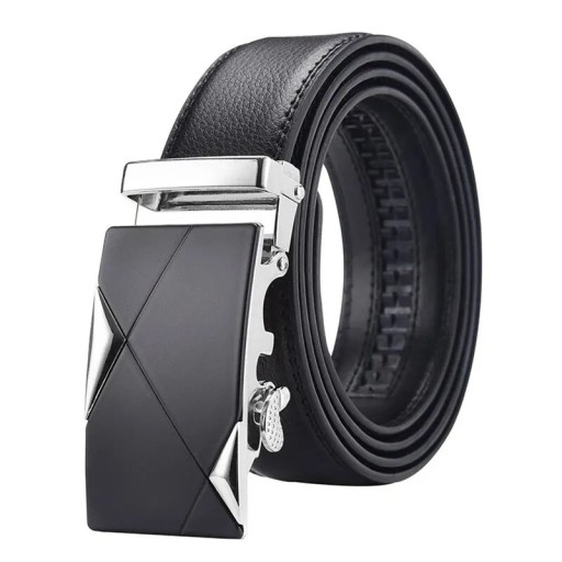 Schwarzer Herrengürtel aus PU-Leder 120 x 3,5 cm Eleganter Gürtel mit automatischer Metallschnalle Verstellbarer Gürtel für Freizeit und Alltag