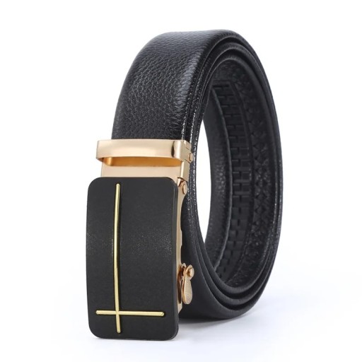 Schwarzer Herrengürtel aus PU-Leder mit automatischer Schnalle. Elegantes Design. Verstellbare Länge. Stilvolles Accessoire für einen Anzug oder den Alltag.