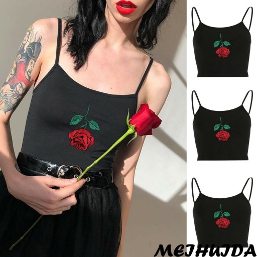 Schwarzes Damen-Tanktop mit einer Rose