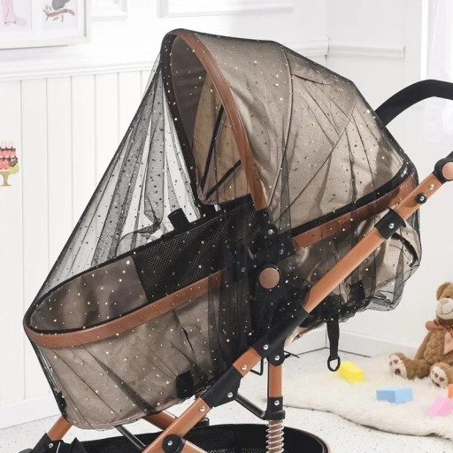Schwarzes Moskitonetz mit Mini-Sternen für Kinderwagen Feines Insektennetz Flexible Befestigung Sicherheit für Babys