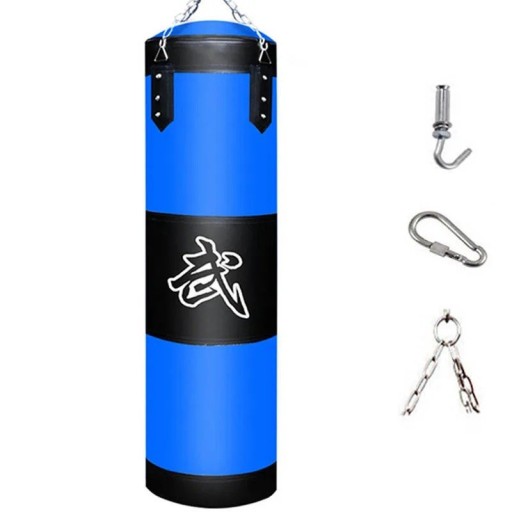 Schwerer Boxsack 120 cm mit Metallkette und Karabiner Leergewicht für Fitness-Training Kickboxen Karate Taekwondo + Haken und Verband