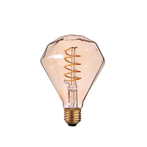 Ściemnialna żarówka LED spiralna G95 w kształcie diamentu 4 W 220 V Bursztynowe szkło i złota aluminiowa oprawa Ciepła biała 2700 K Do sypialni