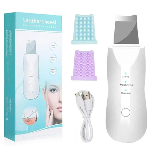 Șcrapă ultrasonică pentru față cu trei moduri și două accesorii din silicon Curățare pori Îngrijire facială Exfoliere și hidratare