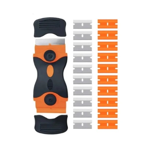 Scraper with Replaceable Blades for Films and Adhesives 11.5x4.5 cm Plastic and Metal Blade for Windows, Ceramics and Car Glass, 20 Replacement Blades