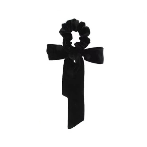 Scrunchie gumička para o cabelo com laço preta Acessório de cabelo elegante Gumička de veludo Adorno de cabelo da moda Laço preto estiloso
