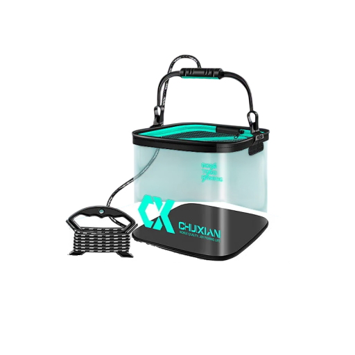 Seau de pêche pliable 13 l transparent EVA 24 × 24 cm avec couvercle zippé et filet récipient portable pour poissons vivants et eau