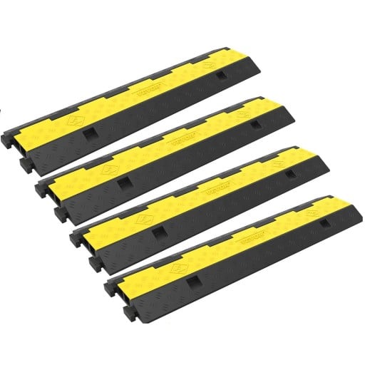 Sebességcsökkentő küszöbök 4 db autók számára 101 x 24,5 x 5 cm teherbírás 4500 kg gumi PVC fekete-sárga küszöb az úton és a garázsban