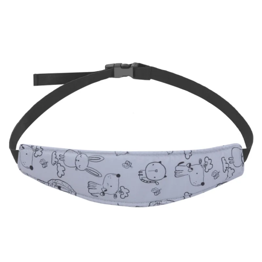 Šedý upevňovací pás na čelo dítěte do autosedačky 28 x 8 cm Bezpečnostní popruh s nastavitelným páskem 105 cm Pohodlná podpora hlavy