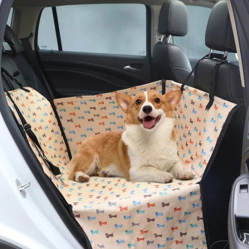 Seggiolino per animali domestici 60 x 35 x 53 cm Beige con motivo di cani box protettivo per auto per cani e gatti