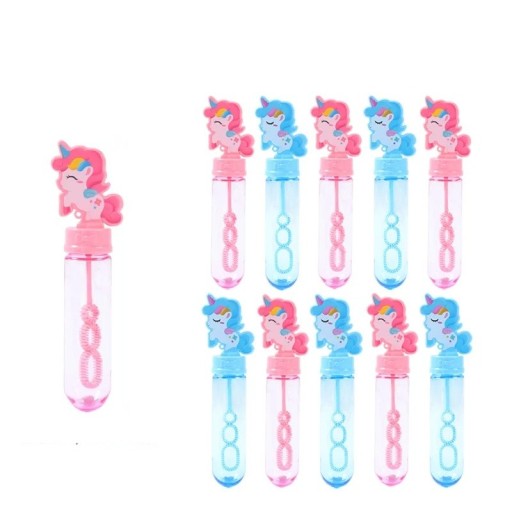 Seifenblasenbehälter mit Einhornmotiv 14 cm Kunststoffflaschen für Seifenblasen rosa und blaue Behälter ohne Füllung Dekoration für Kinderfeiern