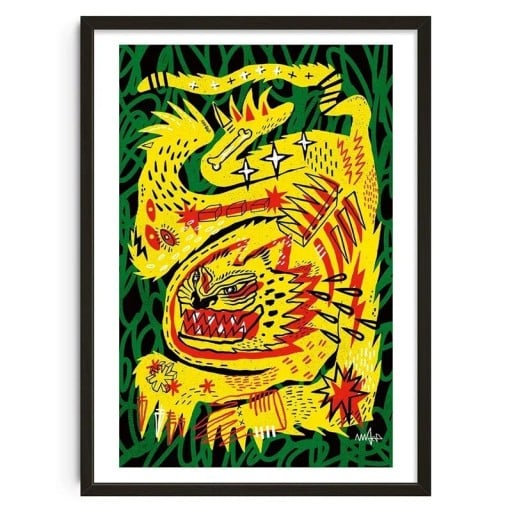 Seinäjuliste piirretty eläin kiinalaisessa tyylissä 40 x 60 cm kangastuloste pehmeä juliste värikäs kuvaus sisustukseen