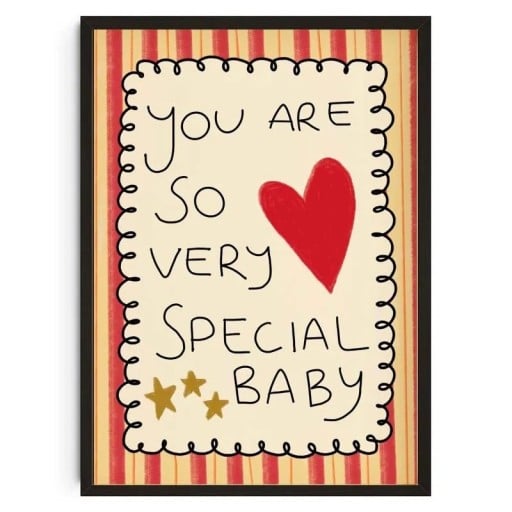 Seinäplakatti tekstillä you are so very special baby 40 × 60 cm kangastuloste värillinen aihe lastenhuoneeseen ilman kehystä