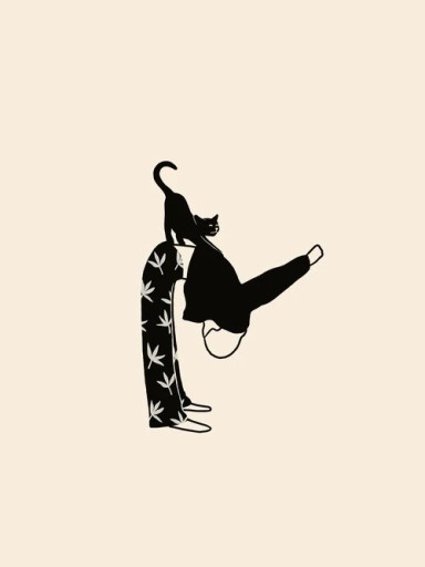 Seinätaulu kissan ja liikkuvan hahmon kuvalla 40x50 cm kangas ilman kehystä musta piirros vaalealla taustalla koriste