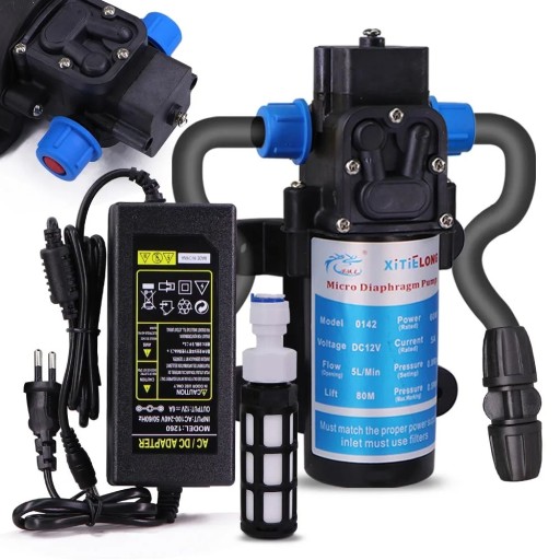 Selbstansaugende Membranwasserpumpe 12V 80W EU-Stecker schwarze elektrische Pumpe mit Trockenlauf für Wohnmobile und Wassersysteme
