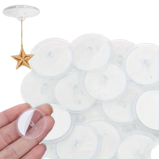 Selbstklebende Deckenhaken 50 Stück 2,3 cm aus transparentem PVC zum Aufhängen von Dekorationen, Ornamenten und leichten Gegenständen im Innenbereich