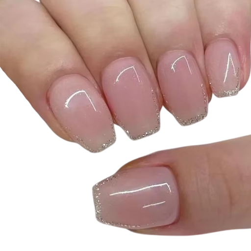 Selbstklebende künstliche Nägel in quadratischer Form 24 Stück Französischer Stil mit feinem glitzernden Rand Für die tägliche und festliche Maniküre