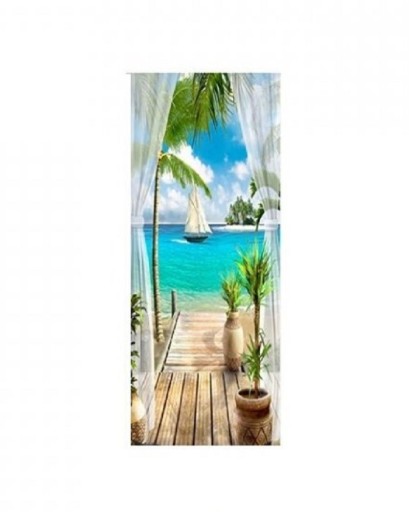 Self-Adhesive Door Wallpaper with a Sea Motif