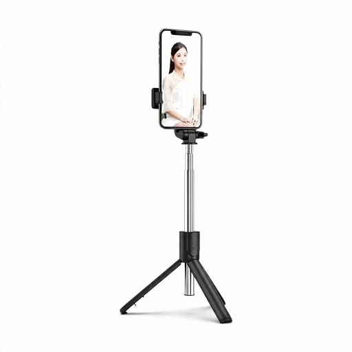Selfie-stang med stativ HTMCK 170 cm med Bluetooth fjernbetjening Teleskopisk Udstødningsben Telefonholder Sort til videoer