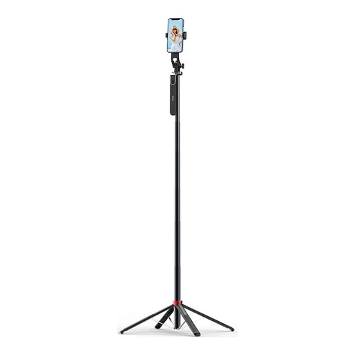 Selfie-stang med stativ Ulanzi MA09 1,74 m med Bluetooth-fjernbetjening 10 m Firebenet stativ Kugehoved 360° Telefonholder Sort