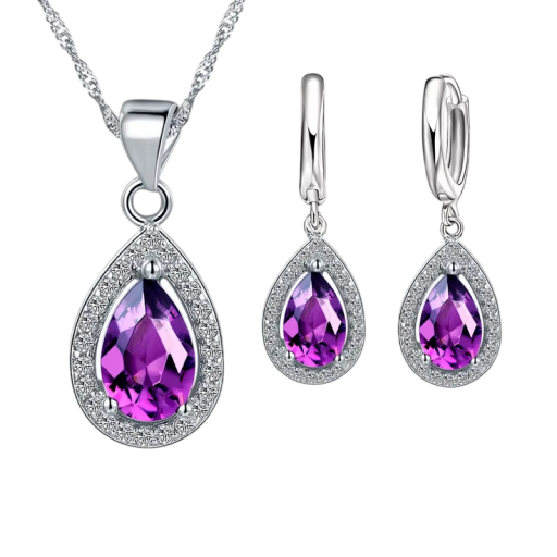 Série de bijoux en argent sterling 925 Collier de 45 cm Boucles d'oreilles Pendentif en cristal goutte Femme Élégant pour mariage