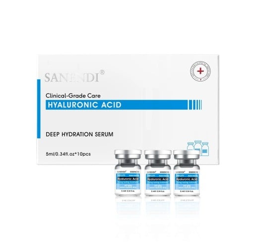 Serum med hyaluronsyre i ampuller 10 × 5 ml til dybdegående hydrering, revitalisering af huden, blød glat hud, hudpleje