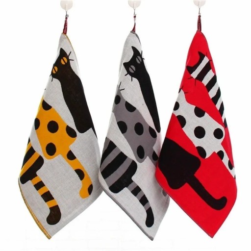 Serviette pour enfants avec impression de chat Serviette en coton pour enfants Serviette réversible pour enfants avec crochet 35 x 40 cm