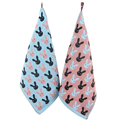 Serviette pour enfants avec impression de lapins Serviette en coton pour enfants Serviette réversible pour enfants avec accroche 35 x 40 cm