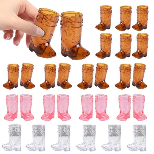 Set 10 bucăți de shot-uri Cizme de cowboy 6,5 cm Mini pahare din plastic pentru sărbătoarea petrecerii de burlăcițe