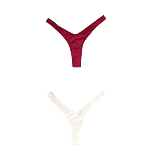 Set 2 ks dámských tang s minimálním zadním dílem a vysokým bokovým střihem v bílé a vínové barvě sexy spodní prádlo na každodenní nošení