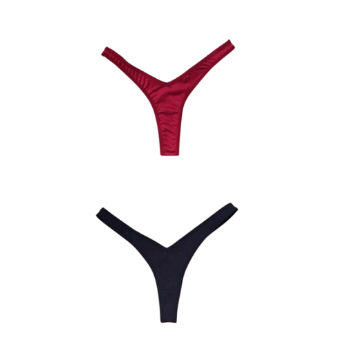 Set 2 ks dámských tang s minimálním zadním dílem a vysokým bokovým střihem ve vínové a černé barvě sexy spodní prádlo na každodenní nošení